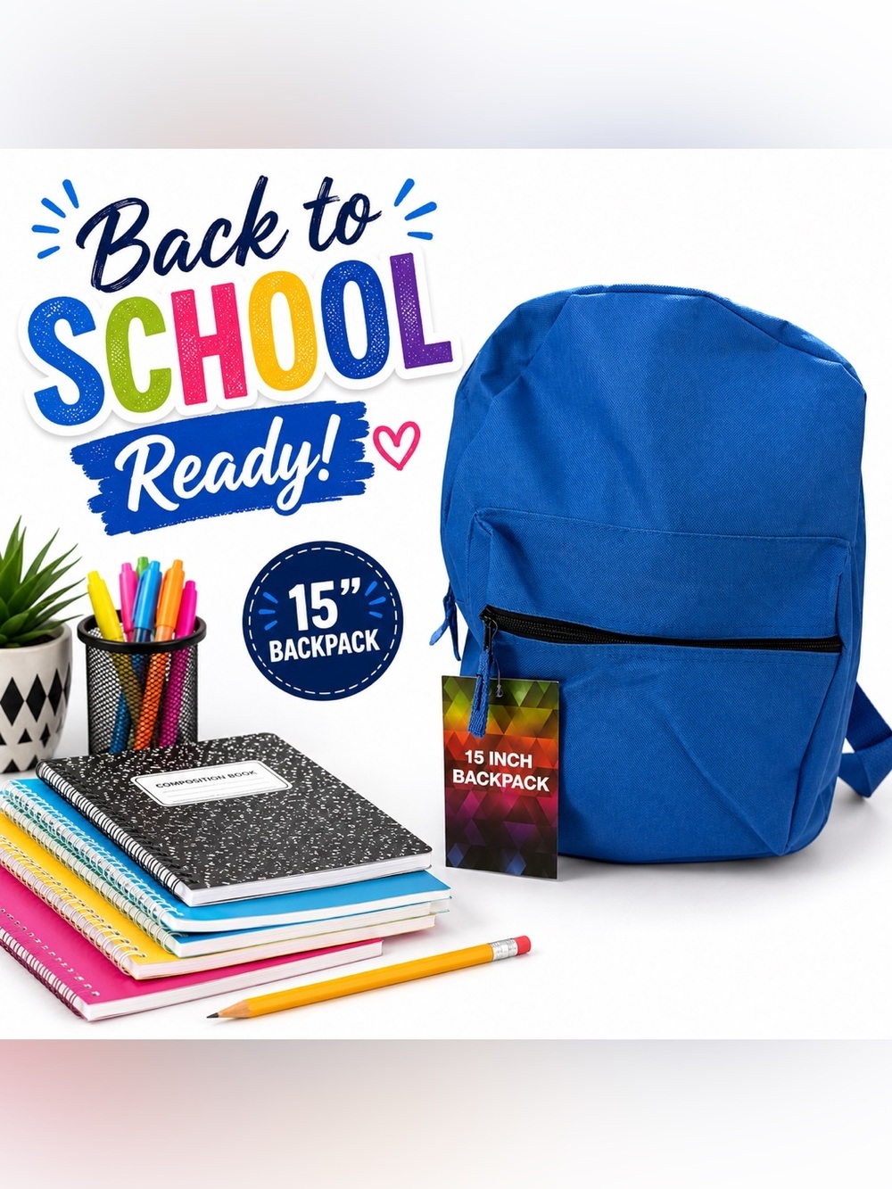NWT Blue 15” Backpack Lightweight School Travel Daypack